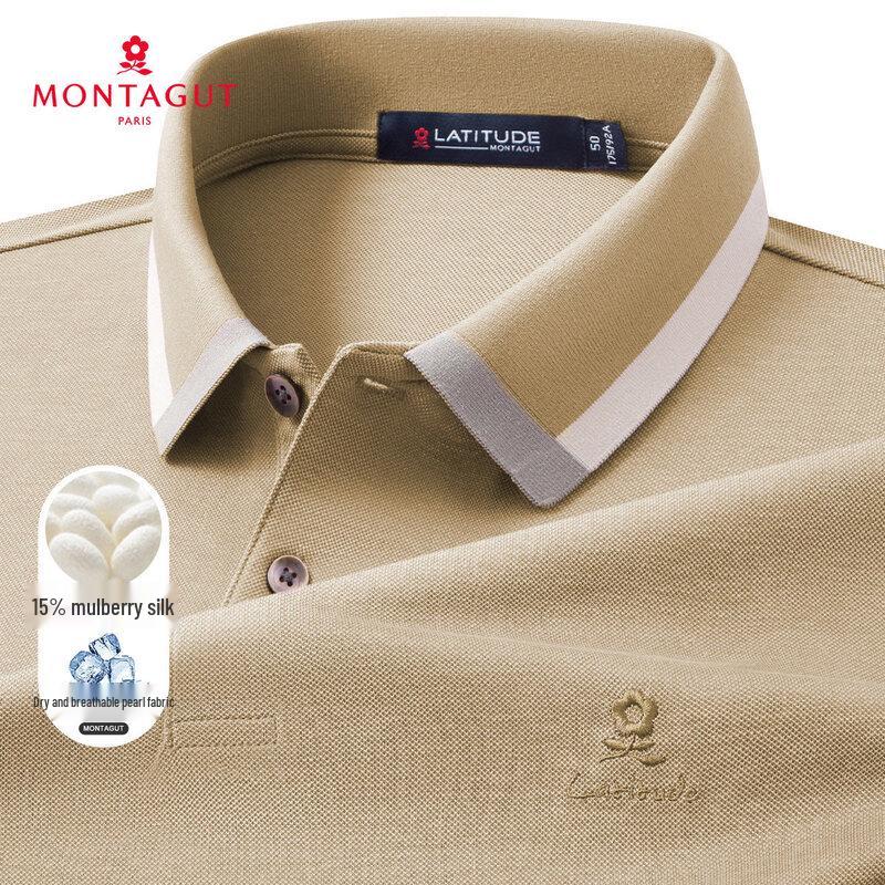 MONTAGUT Men's Silk Blend Lightweight Short-Sleeve Polo Shirt