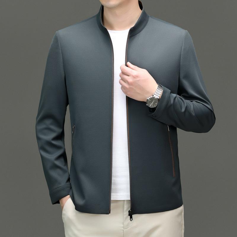 Genuine Men's Jacket Spring and Autumn New Style Mulberry Silk Business Casual Stand Collar Administrative Cadre Men's Jacket