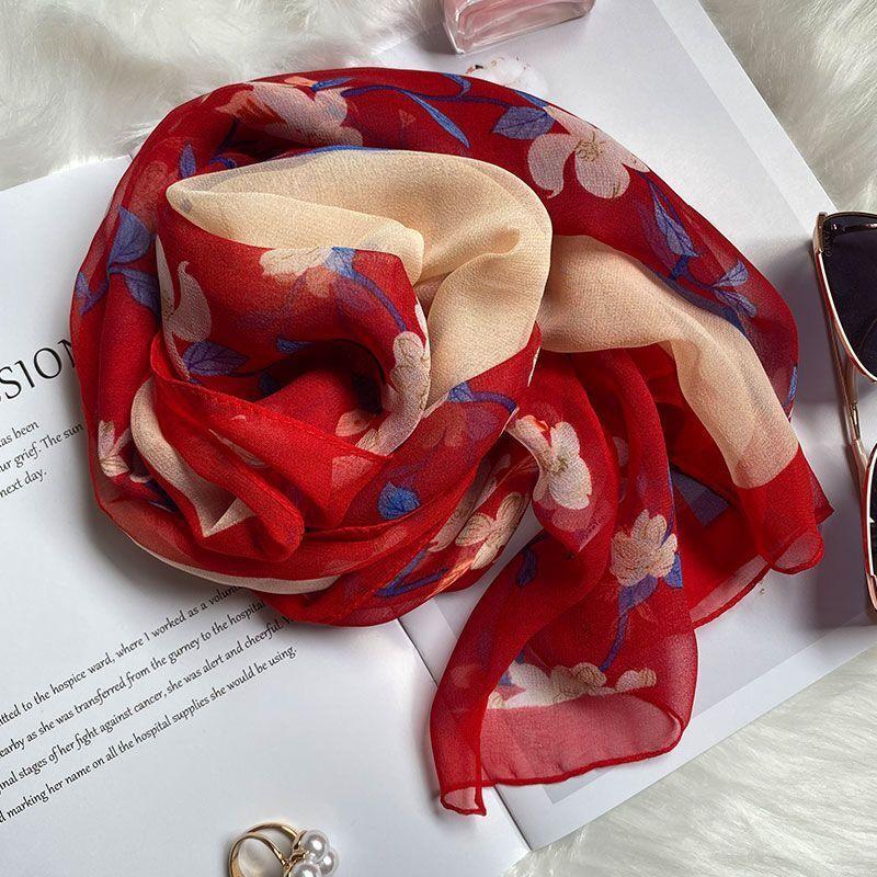 Summer Thin Silk Scarf for Women's High end Mulberry Silk Scarf Long Versatile Fashion Shawl Scarf Beach Towel