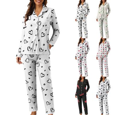 Women's Casual Fashion Heart Print Long-Sleeved Top And Trousers Homewear Set