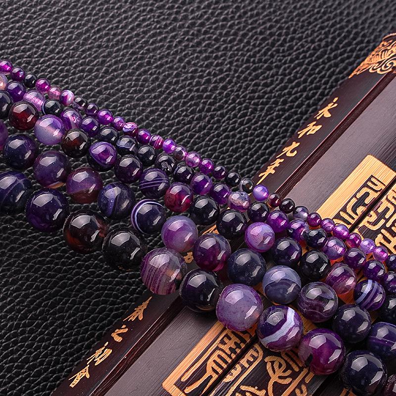 Crystal Striped Purple Agate Bracelet Beads for DIY Jewelry Making