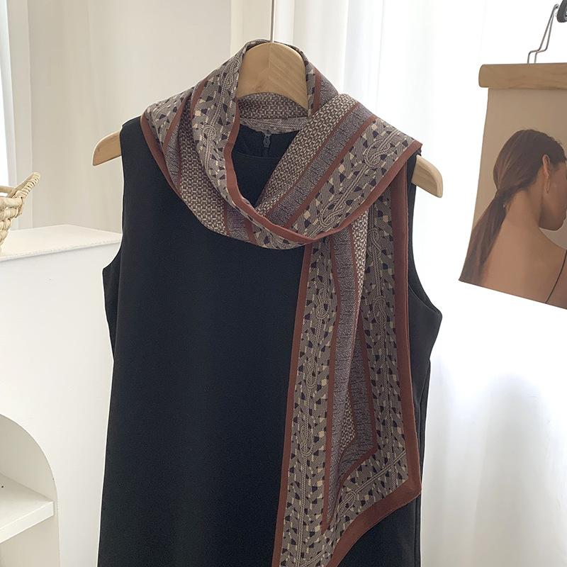 Silk scarf long strip high-end new cashew flower versatile temperament scarf with shirt silk scarf streamer belt