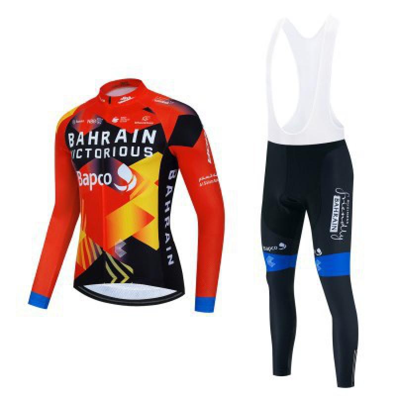 Mens Long Sleeve Cycling Jersey Set Breathable Quick-Dry Road Bike Outfit With Team Designs