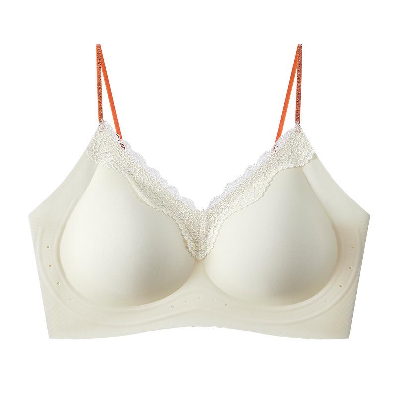 Foundation Invisible Ultra-Thin Seamless Lace Bra, Glitter Strap Lift Anti-Sag Wireless Push Up Bra for Small Bust Women