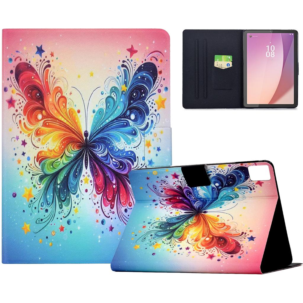 For Lenovo Tab M9 TB-310FU Case Colorful Pattern Painting Card Slots Stand Leather Tablet Cover with Auto Sleep/Wake