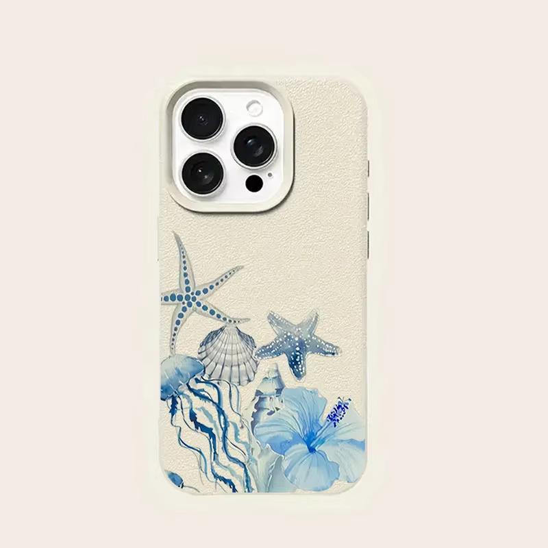 Ocean Jellyfish Lily Flower Pattern Phone Case For iPhone 17 Pro Max 16 Plus 15 Pro 14 13 12 11 X 17Air Lychee Textur Soft Cover