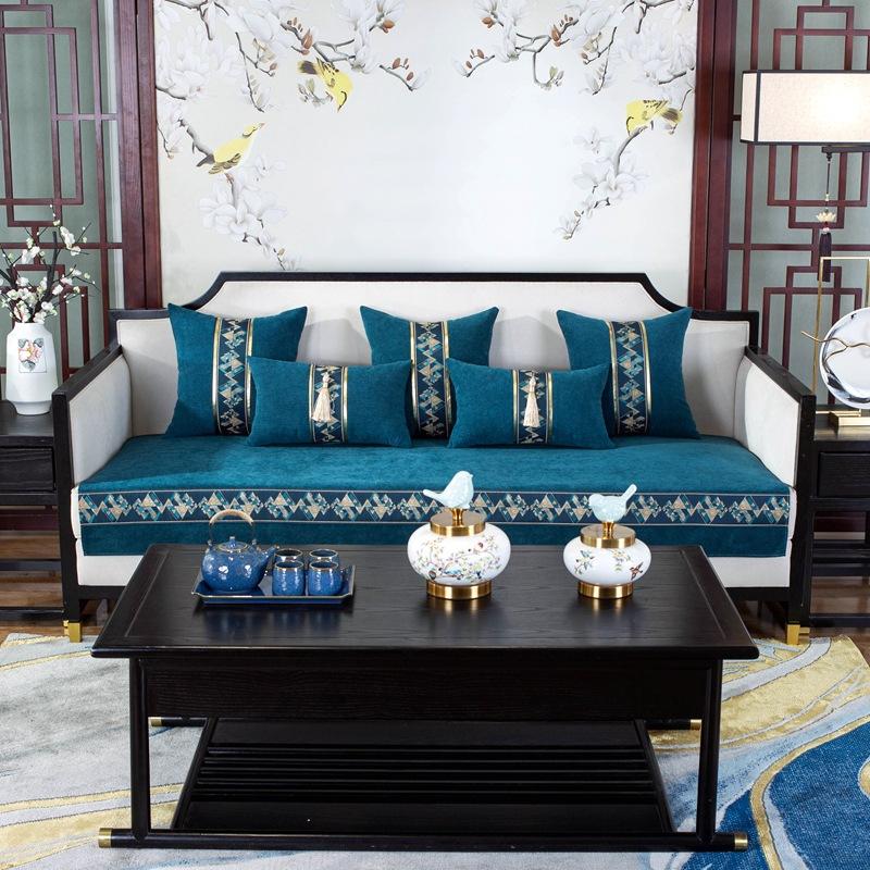 

Новая китайская подушка для дивана, высококачественная нескользящая подушка из массива дерева, универсальный чехол для четырех сезонов в скандинавском минималистском стиле, полотенце на спинку 70x70cm синий