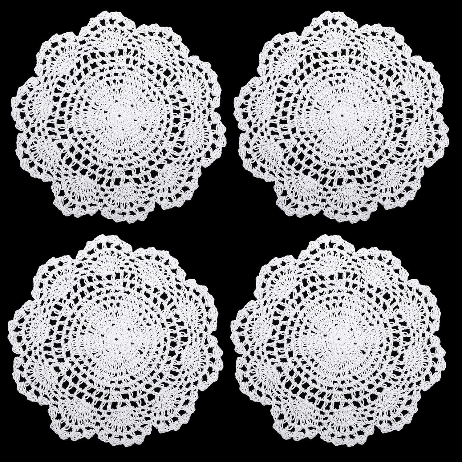 4 Pcs 8 Inch White Vintage Crochet Doilies Round Lace Doily Lace Coasters Cotton Lace Doilies Lace Doilies for Tables Lace Coastersfor Kitchen Dining