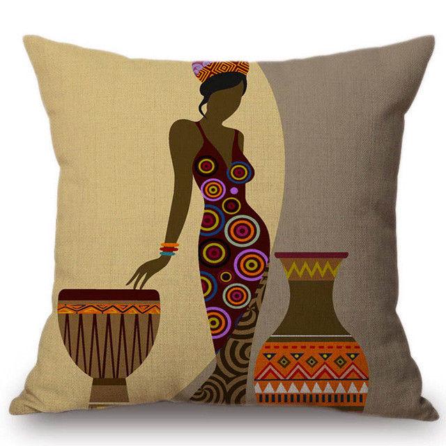 

Stylish Cartoon Fashion African Woman Lady Cushion Covers Durable Linen Throw Pillow Case 18 #5