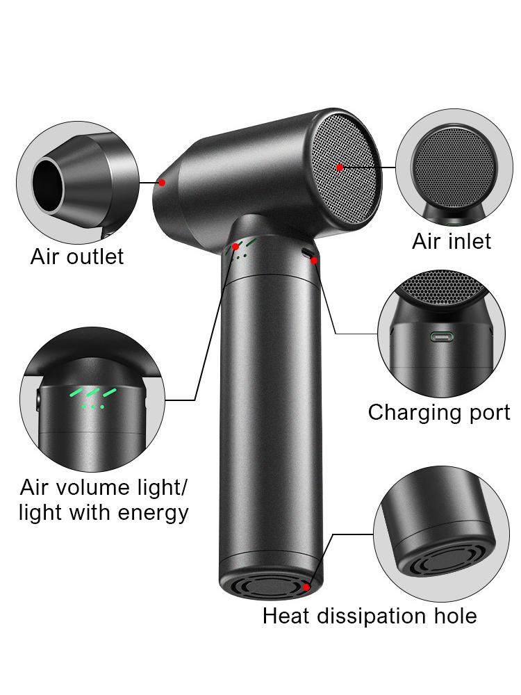 15000mAh Turbo Jet Fan 3 Speed Control 80000RPM Handheld Turbo Jet Fan Brushless Motor Superstrong Instantaneous