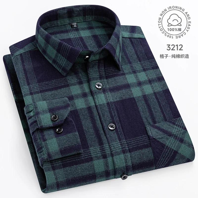 Camisas de Franela a Cuadros Para Hombre Manga Larga 100% Algodón Moda Casual Suave Ajuste Estándar Hombre Blusa Ropa Bolsillo Talla Grande 7XL 8XL