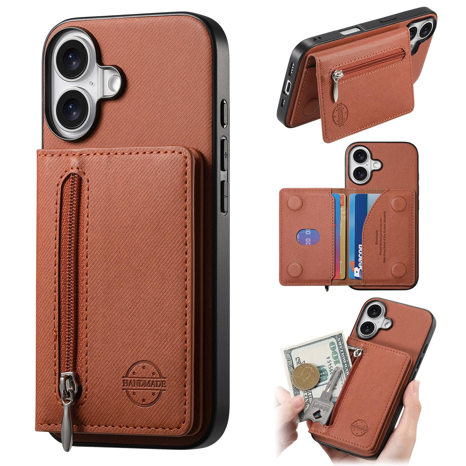 

Zipper Wallet Plain Leather Phone Case for iPhone 17 16 15 14 13 12 11 Pro Max 16e 17 Air 16 Plus Cover with Card Holder XL013 iPhone Air