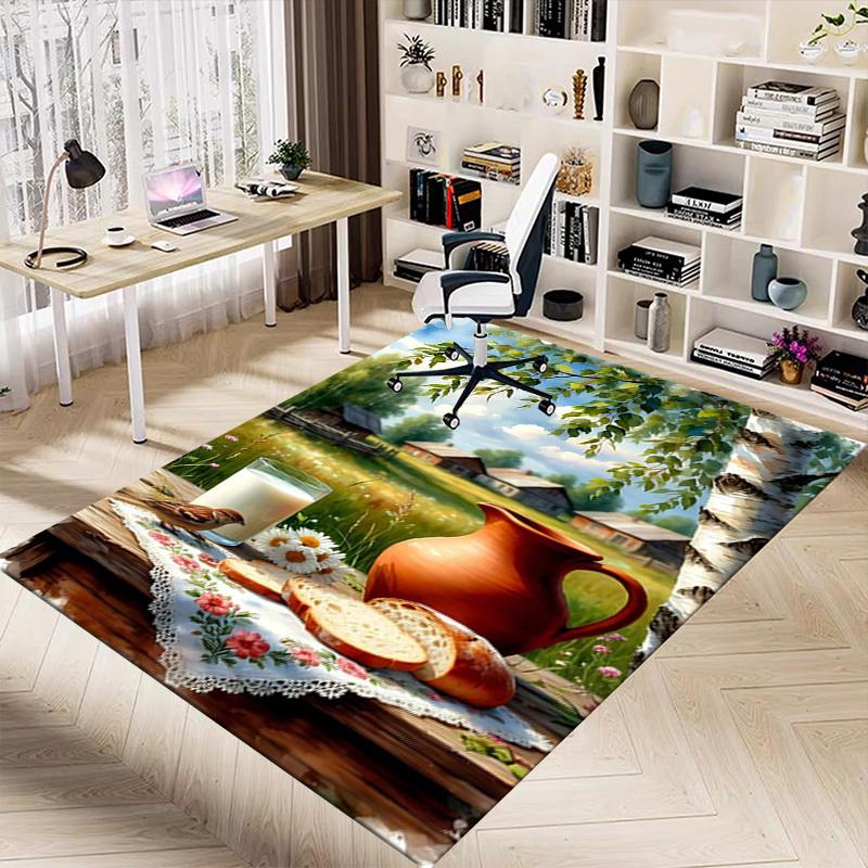 1PC Rustic Breakfast Non-Slip Floor Carpet Compatible for Office&Living Room&Bedroom&Dining Room - Flat - Weave Machine-S0328