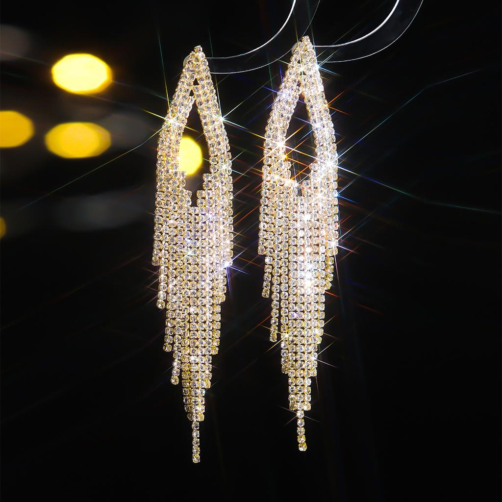 Geometric hollow long fringed earrings
