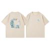 Dragon Sea Wave Dual Side Printed Tshirt Circular Font Logo Oversized Loose Cotton Unisex Retro Casual Short Sleeve Top