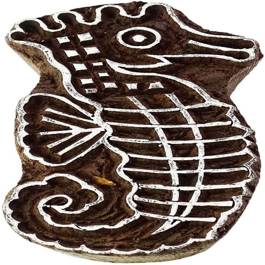 Wooden Textile Stamps Seahorse Handcarved Scrapbook Stamp Decorative Block