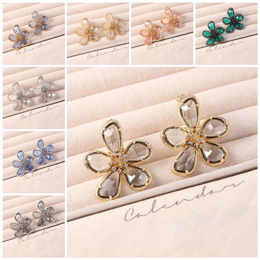 Bride Crystal Flower Earrings Luxury Rhinestone Earrings Crystal Flower Stud Earrings  Jewelry Gift