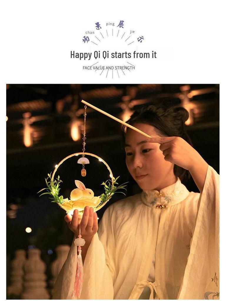 2022 DIY Jadehase Blumenlaternen-Set: Mondfest Handliche kleine Palastlaterne im alten Stil für Kinder