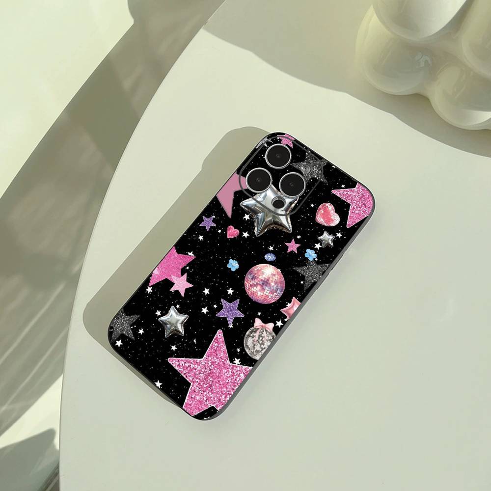 C-Colorful Star Phone Case For iPhone 17,16,15,14,13,12,11 Pro Max, Lightweight and practical Soft Black Cover