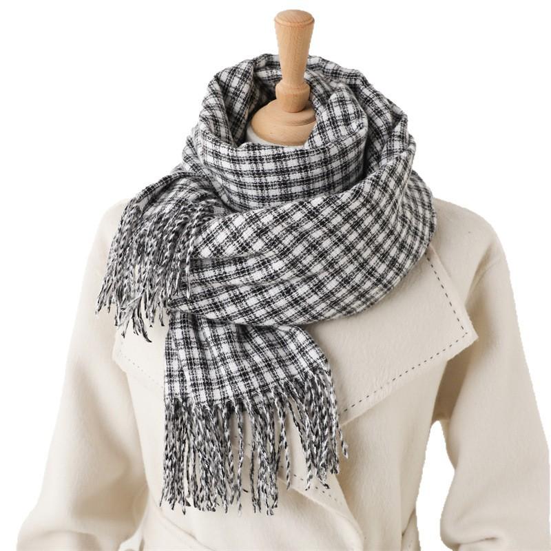 Plaid Long Autumn And Winter Atmosphere Warm Scarf Women'S Shawl Versatile Commuter Fringed Imitation Cashmere Scarf