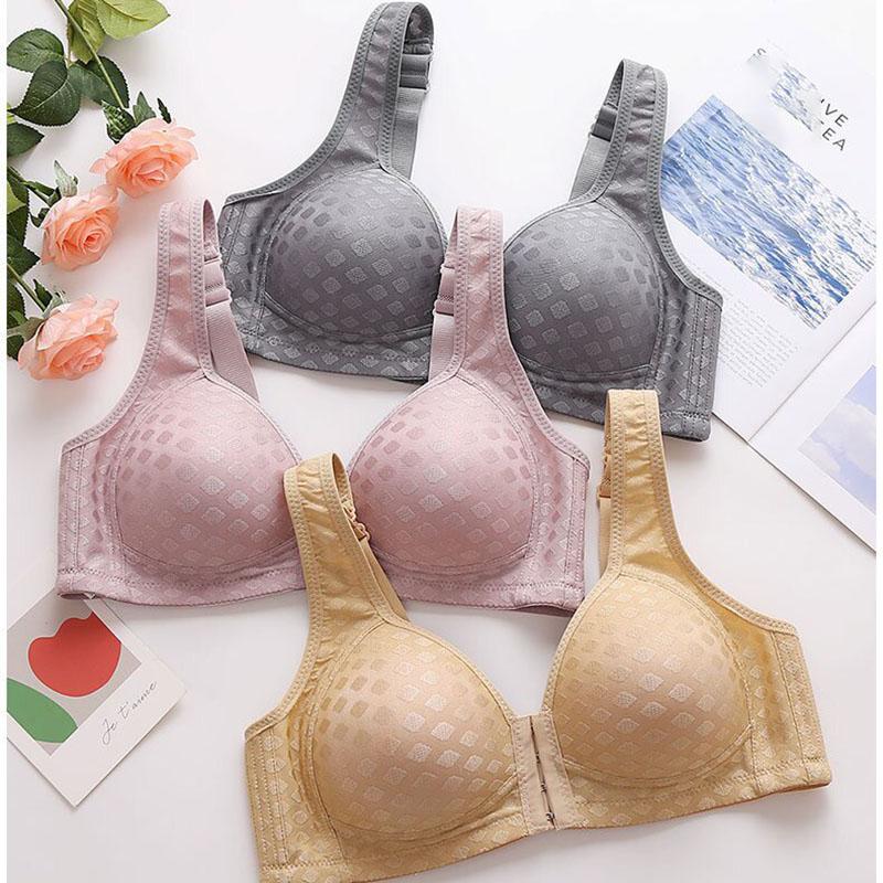 Sujetador de Botón Frontal Anticaída Recogido Sin Aros de Acero Ropa Interior Fina de Talla Grande para Mujer Hebilla de Cuatro Filas Ligero Cómodo Transpirable