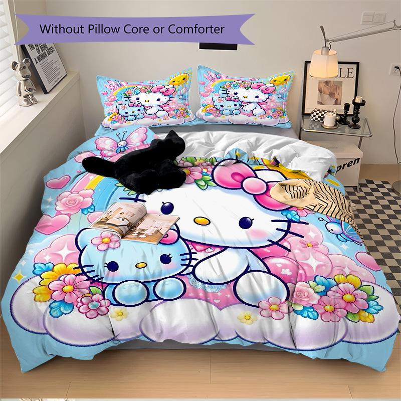 Hello Kitty Garden Print 3Pcs Bedding Setduvet Cover With 2 Bedropillowcase Home Birthday Gift