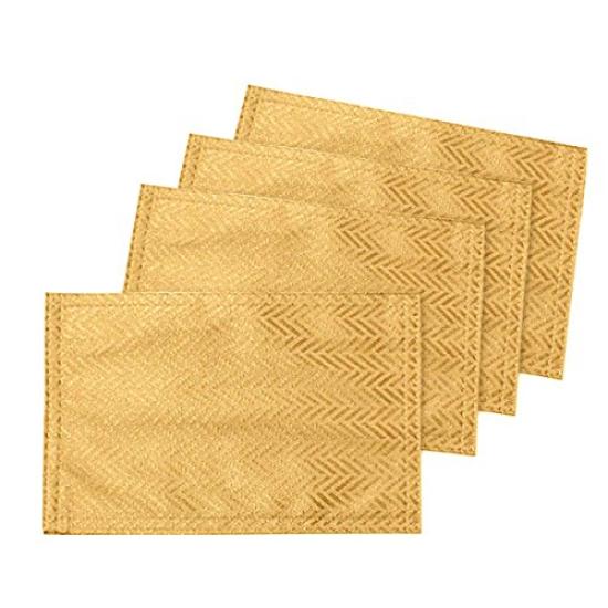 Cleib Herringbone Pattern Tea Set of Yellow FS006 Water-Repellent Mats, 4, Approx. 20x30cm,
