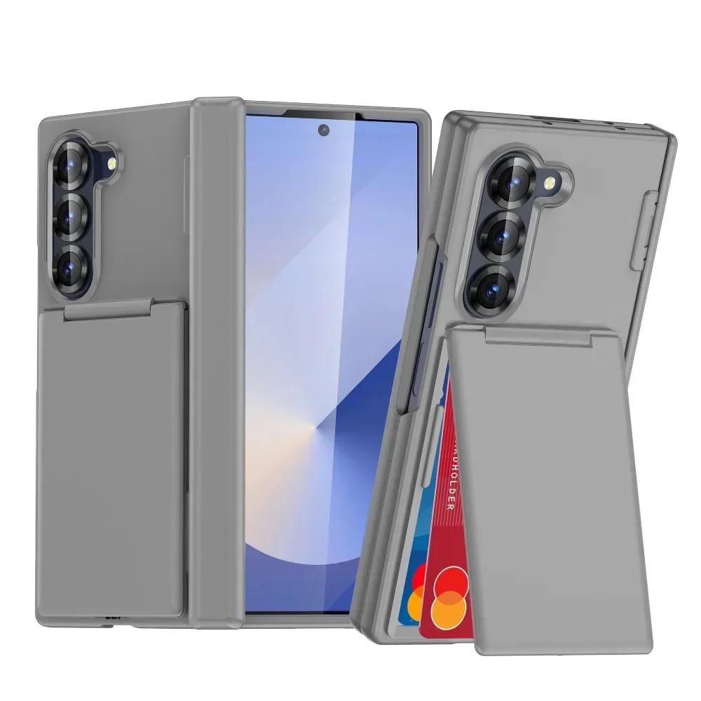 Luxury Flip Kickstand Phone Case For Samsung Galaxy Z Fold 7 6 Fold7 Fold6 5G Folding Bracket Matte Cover with Card Holder
