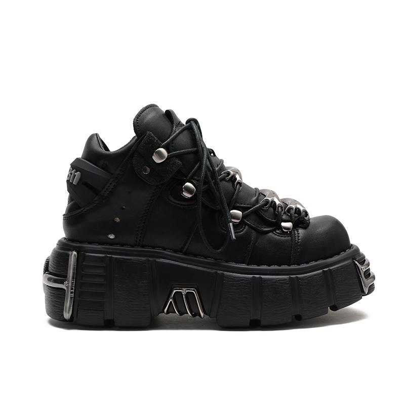 Neue Marke Punk Style Damenschuhe Schnürschuhe Absatzhöhe 6CM Plateau Schuhe Frau Rock Stiefel Metalldekor Damen Sneakers