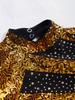 Mädchen Rollkragen Langarm Pailletten Strass Crop Top Cutout Rücken Druckknopf Tanz Top