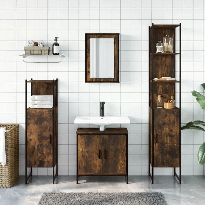 VidaXL Ensemble De Meubles De Salle De Bain 4 Pcs, Armoires Avec Miroir, Meuble De Rangement Toilette Intérieur, Moderne, 3214832