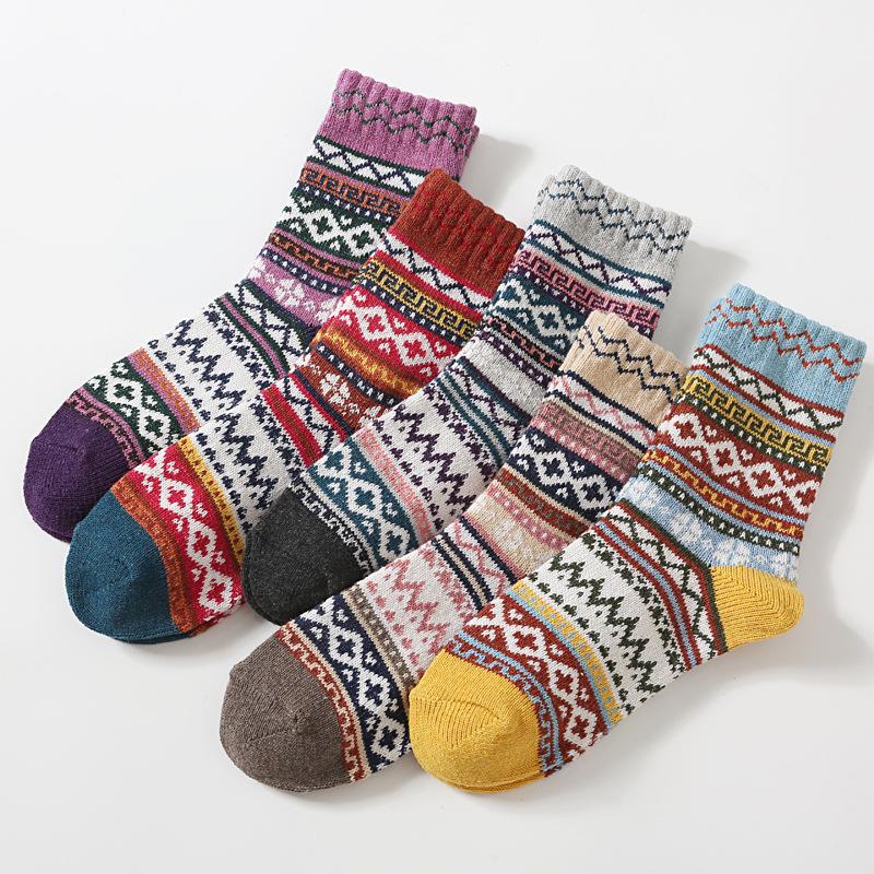 5/10 Pairs Comfortable Casual Autumn Winter Thickened Warm Rabbit Wool Socks Fashionable Versatile Short Vertical Stripe Towel Socks for Women