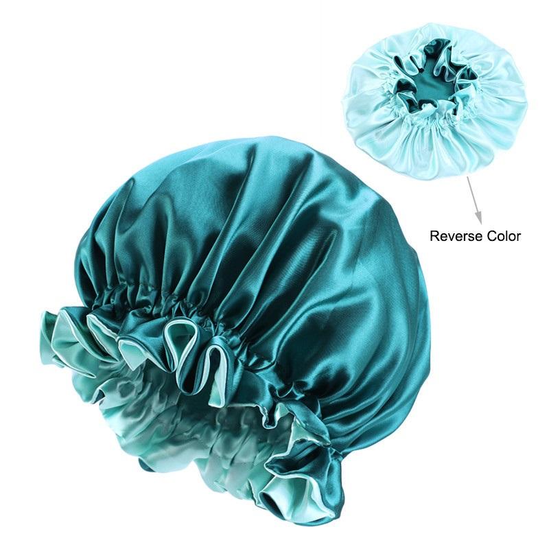 Lady Silk Night Sleep Hats Double Layer Head Cover Fashion Shower Cap Adjustable Silk Satin Bonnet For Women