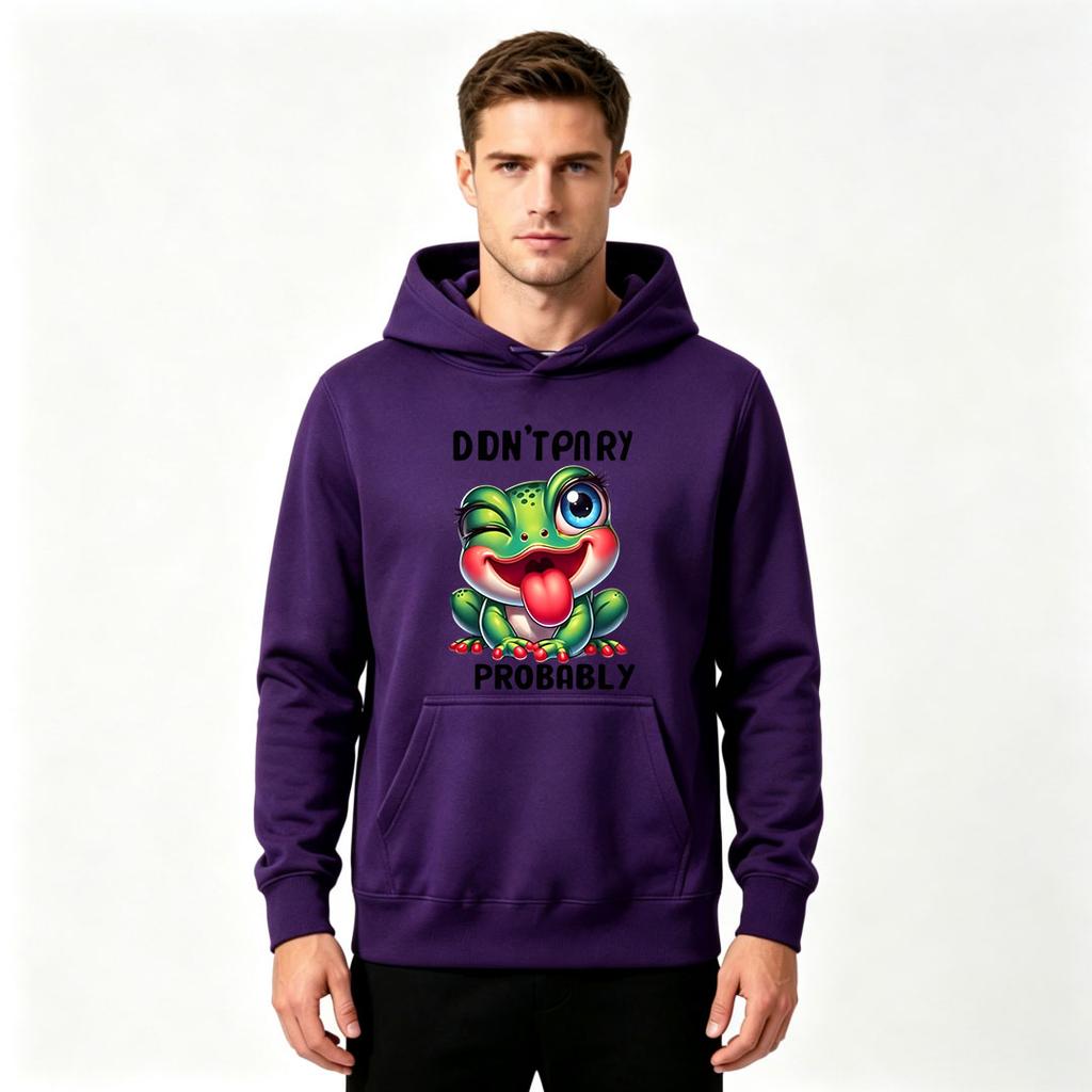Men Funny Frog Don't Try Probably Print Long Sleeve Pullover Hoodie Casual Comfy Streetwear Hooded Sweatshirt