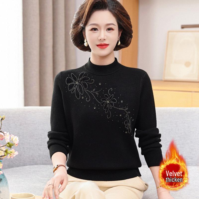 

2025 Plus Velvet Thickened Winter Sweater for Mid-Aged Women XXL (105-120 lbs)