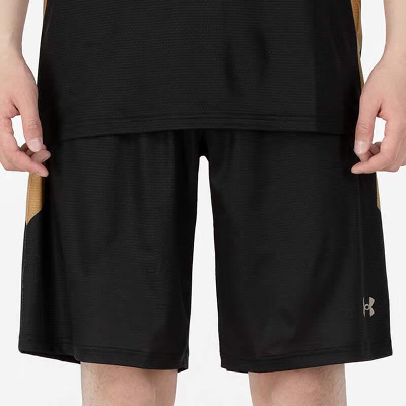 Under Armour Logo Print Mid-Rise Solid Color Moisture-Wicking Breathable Running Fitness Training Shorts Men Shorts Black 23500201-100