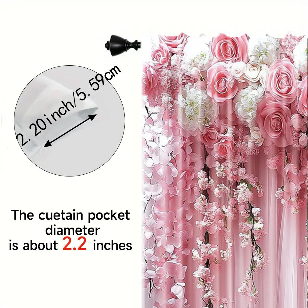 2 Pcs, Versatile Polyester Transparent Curtains for Home Decoration Pink Floral for Use In Bedrooms and Living Rooms
