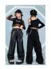 Completo da ballo jazz da ragazza: Top Corto a Maniche Lunghe in Rete con Bretelle, Costume da Esibizione Streetwear e da Passerella
