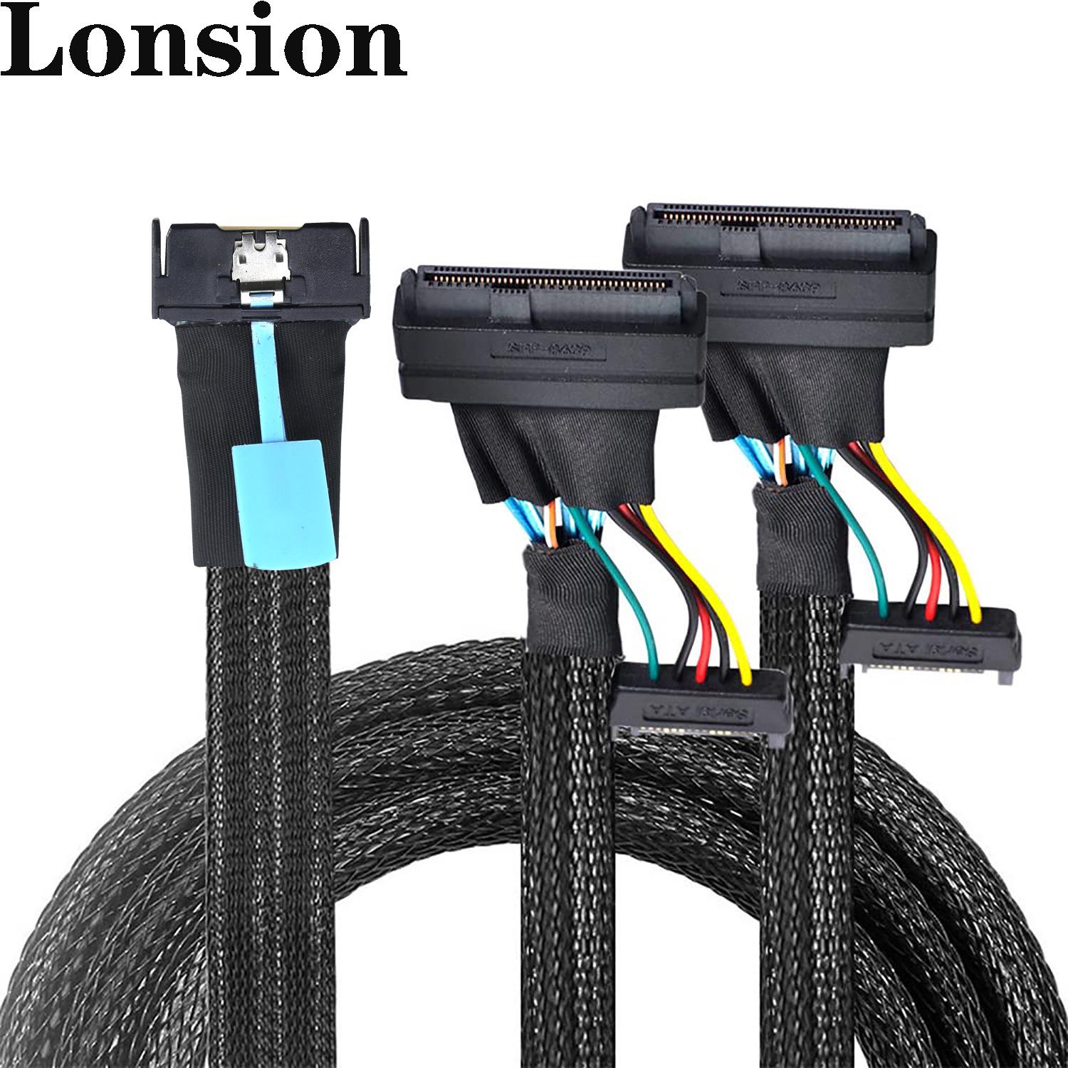 

Slimline SAS MCIO 8i 74P to Dual SFF-8639 + 15P Server Cable 0.5m чёрный
