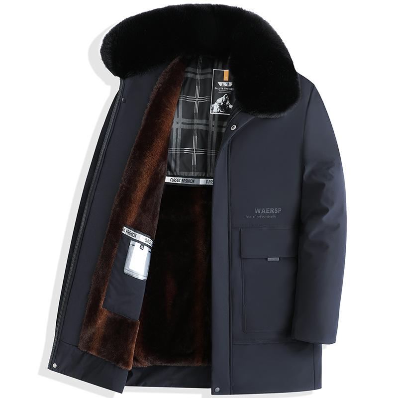 

Чоловічий зимовий утеплений бавовняний пуховик Середнього віку Чоловіче ділове тепле пальто середньої довжини L темно-синього кольору