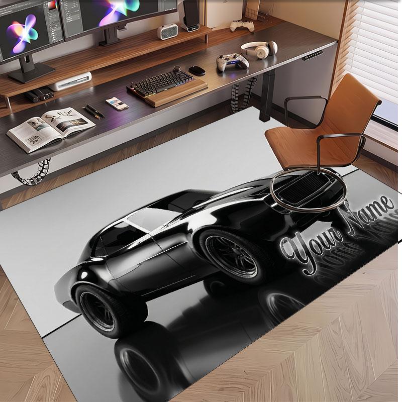 Car Racing Theme Soft Crystal Velvet Rug Custom Name & Text Print Non Slip Floor Rug for Bedroom Living Room