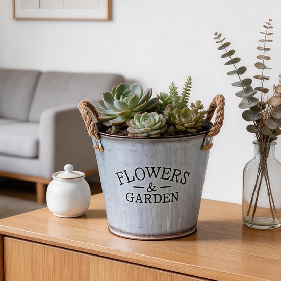 Retro Metall Pflanztopf Blumentopf mit Seilgriffen Antiker Pflanztopf für