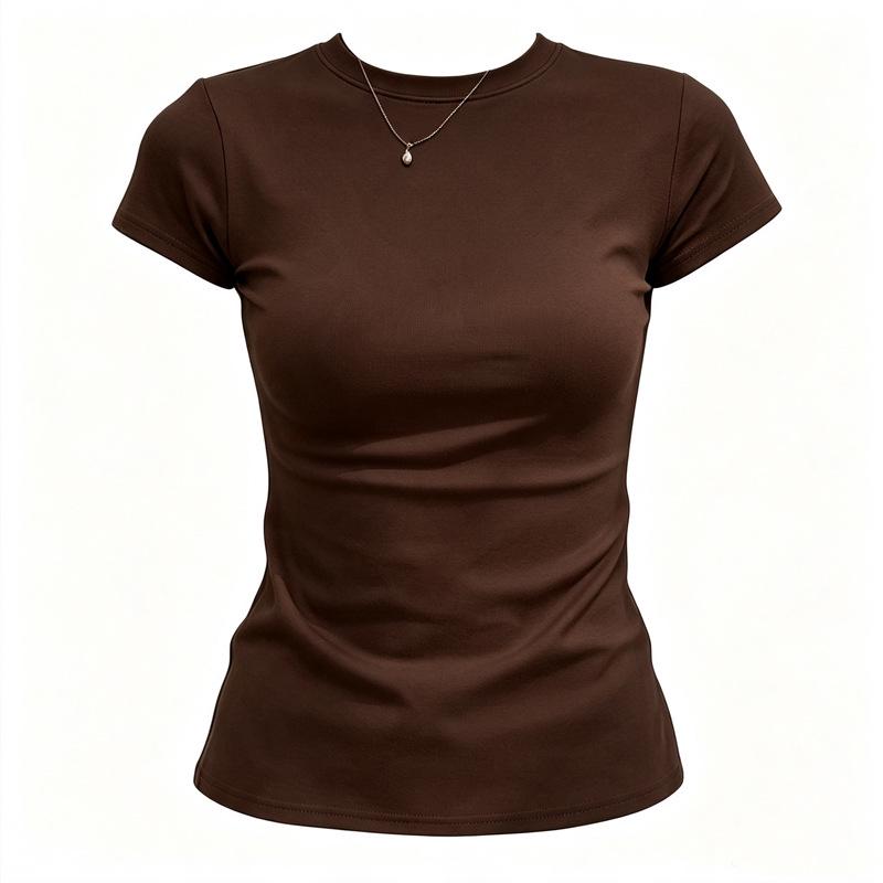 Damen Slim Fit Rundhals Kurzarm T-Shirt - Sommer 2026 Vielseitiges Basic Top
