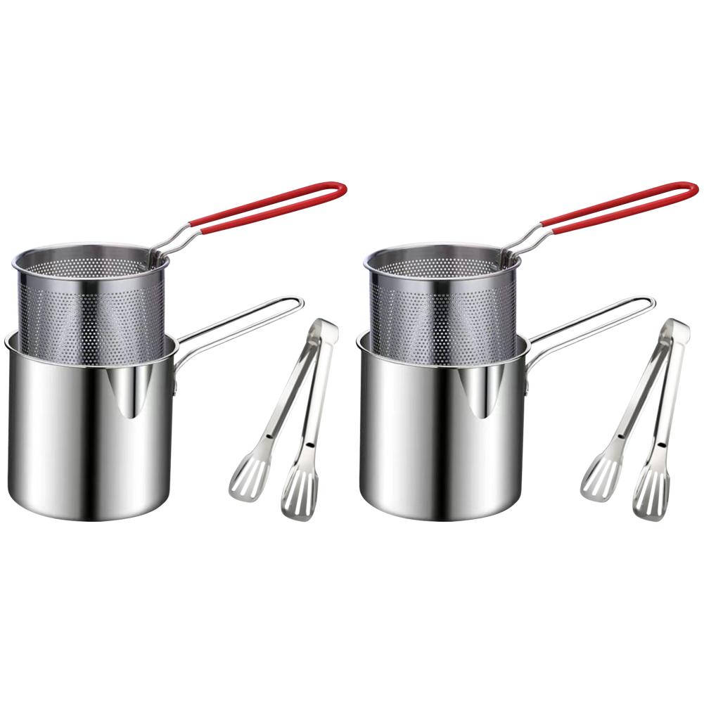 

Deep Frying Pot with Strainer & Food Tongs Stainless Steel Kitchen Fryer Fry Pot