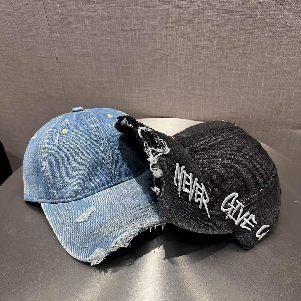 American retro washed old ripped baseball cap women's summer sunshade letter embroidery versatile face cap