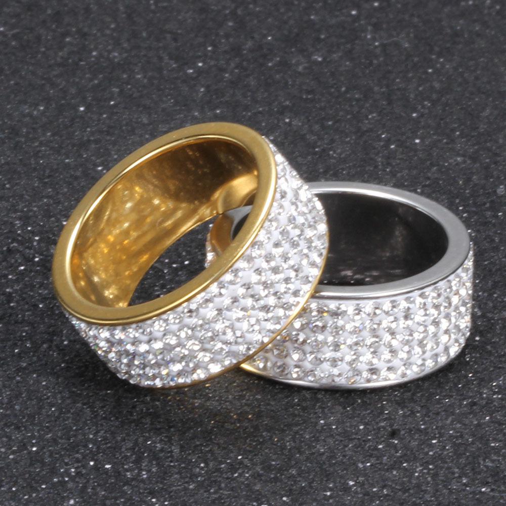 8MM Five-Row Rhinestone Inlaid Ceramic Stainless Steel Ring