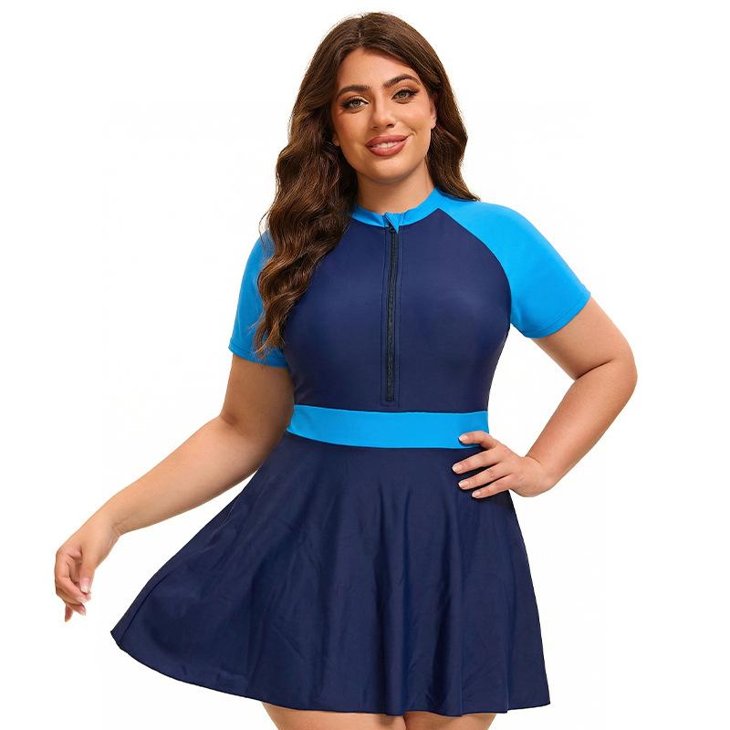 European and American large-size swimsuit short-sleeved skirt split two-piece swimsuit briefs women s swimsuit XL