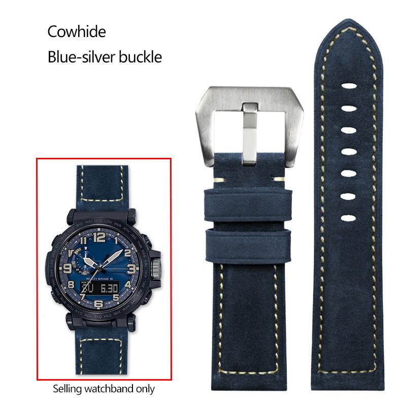 24mm Matný kožený řemínek na hodinky z hověziny, italský, pro sérii Casio PROTREK PRG-600/PRG-650/PRW-6600, náramek pro outdoorové sporty