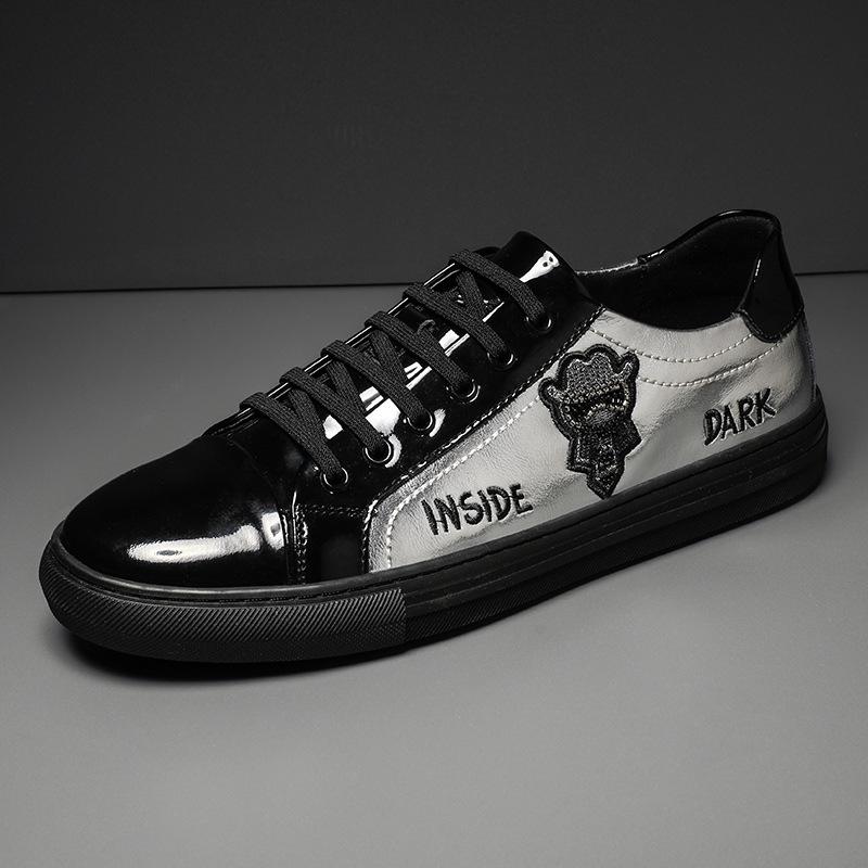Fashion Men Genuine Leather Casual Shoes Street Cool Embroidery Flat Skate Shoes Young Man Street Cool Loafers
