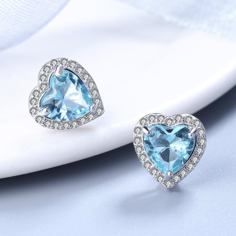 S925 Sterling Silver Popular Ornament Ocean Heart-Shaped Stud Earrings Simple Temperamental All-Match